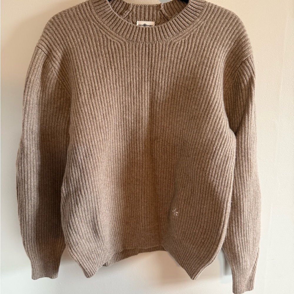 Tory Sport Beige Ribbed Crew Neck Sweater-100% merino wool